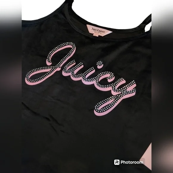 Juicy Couture 2 Piece  Velour Loungewear Short set, Black w/ Pink Studded Logo - Picture 3 of 8